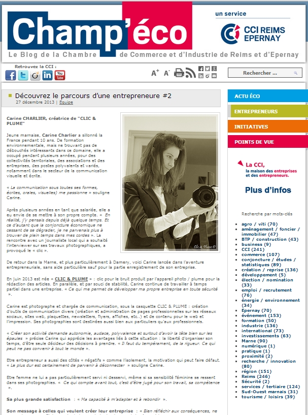 Article Champ'éco du 27 décembre 2013