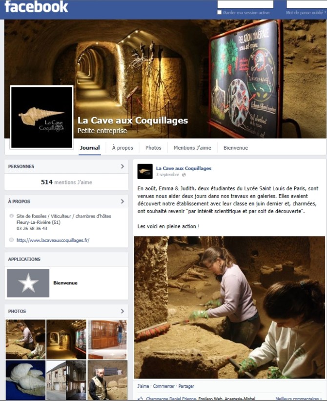 Page facebook Pro Cave aux Coquillages