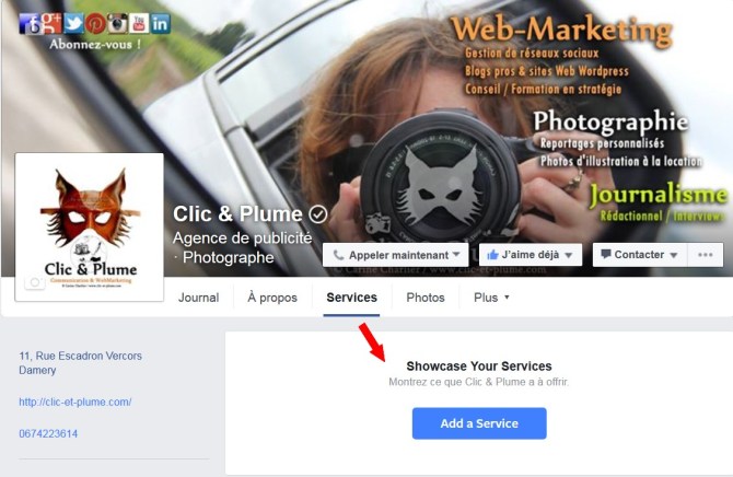 Onglet Services Facebook